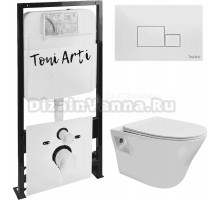 Комплект Унитаз подвесной Toni Arti Lamoli TA-LL4937 безободковый, с микролифтом + Система инсталляции для унитазов Toni Arti TA-01 + Кнопка смыва Toni Arti Tocco TA-0062 белый глянец