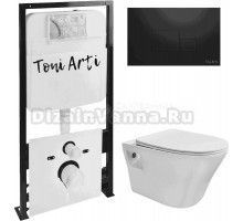 Комплект Унитаз подвесной Toni Arti Lamoli TA-LL4937 безободковый, с микролифтом + Система инсталляции для унитазов Toni Arti TA-01 + Кнопка смыва Toni Arti Tocco TA-0064 черная матовая
