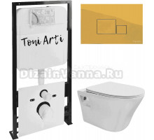Комплект Унитаз подвесной Toni Arti Lamoli TA-LL4937 безободковый, с микролифтом + Система инсталляции для унитазов Toni Arti TA-01 + Кнопка смыва Toni Arti Tocco TA-0065 золото глянец