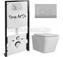 Комплект Унитаз подвесной Toni Arti Noche TA-NE5335 безободковый, с микролифтом + Система инсталляции для унитазов Toni Arti TA-01 + Кнопка смыва Toni Arti Baglio TA-0080 хром матовый