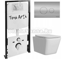 Комплект Унитаз подвесной Toni Arti Noche TA-NE5335 безободковый, с микролифтом + Система инсталляции для унитазов Toni Arti TA-01 + Кнопка смыва Toni Arti Baglio TA-0081 хром глянец