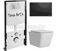 Комплект Унитаз подвесной Toni Arti Noche TA-NE5335 безободковый, с микролифтом + Система инсталляции для унитазов Toni Arti TA-01 + Кнопка смыва Toni Arti Baglio TA-0084 черная матовая