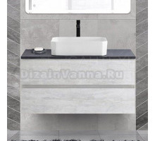 Тумба под раковину со столешницей Cezares Bellagio 46 100 подвесная, legno bianco, marmo nero opaco