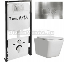 Комплект Унитаз подвесной Toni Arti Noche TA-NE5335 безободковый, с микролифтом + Система инсталляции для унитазов Toni Arti TA-01 + Кнопка смыва Toni Arti Baglio TA-0088 nikel brush