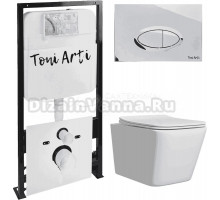 Комплект Унитаз подвесной Toni Arti Noche TA-NE5335 безободковый, с микролифтом + Система инсталляции для унитазов Toni Arti TA-01 + Кнопка смыва Toni Arti Freto TA-0051 хром глянец