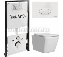 Комплект Унитаз подвесной Toni Arti Noche TA-NE5335 безободковый, с микролифтом + Система инсталляции для унитазов Toni Arti TA-01 + Кнопка смыва Toni Arti Freto TA-0052 белый глянец