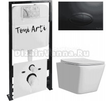 Комплект Унитаз подвесной Toni Arti Noche TA-NE5335 безободковый, с микролифтом + Система инсталляции для унитазов Toni Arti TA-01 + Кнопка смыва Toni Arti Freto TA-0054 черная матовая