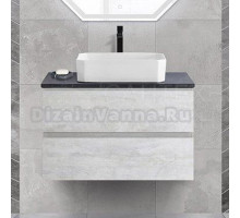 Тумба под раковину со столешницей Cezares Bellagio 46 80 подвесная, legno bianco, marmo nero opaco