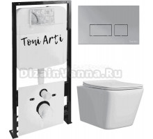 Комплект Унитаз подвесной Toni Arti Noche TA-NE5335 безободковый, с микролифтом + Система инсталляции для унитазов Toni Arti TA-01 + Кнопка смыва Toni Arti Noche TA-0040 хром матовый