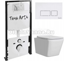 Комплект Унитаз подвесной Toni Arti Noche TA-NE5335 безободковый, с микролифтом + Система инсталляции для унитазов Toni Arti TA-01 + Кнопка смыва Toni Arti Noche TA-0042 белый глянец