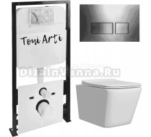 Комплект Унитаз подвесной Toni Arti Noche TA-NE5335 безободковый, с микролифтом + Система инсталляции для унитазов Toni Arti TA-01 + Кнопка смыва Toni Arti Noche TA-0047 gun metall