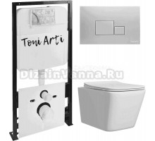 Комплект Унитаз подвесной Toni Arti Noche TA-NE5335 безободковый, с микролифтом + Система инсталляции для унитазов Toni Arti TA-01 + Кнопка смыва Toni Arti Tocco TA-0060 хром матовый