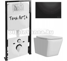 Комплект Унитаз подвесной Toni Arti Noche TA-NE5335 безободковый, с микролифтом + Система инсталляции для унитазов Toni Arti TA-01 + Кнопка смыва Toni Arti Tocco TA-0064 черный матовый