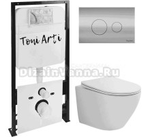 Комплект Унитаз подвесной Toni Arti Russi TA-1900 безободковый, с микролифтом + Система инсталляции для унитазов Toni Arti TA-01 + Кнопка смыва Toni Arti Baglio TA-0081 хром глянец