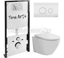 Комплект Унитаз подвесной Toni Arti Russi TA-1900 безободковый, с микролифтом + Система инсталляции для унитазов Toni Arti TA-01 + Кнопка смыва Toni Arti Baglio TA-0082 белый глянец