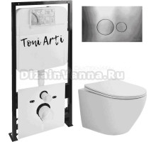 Комплект Унитаз подвесной Toni Arti Russi TA-1900 безободковый, с микролифтом + Система инсталляции для унитазов Toni Arti TA-01 + Кнопка смыва Toni Arti Baglio TA-0087 gun metall
