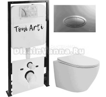 Комплект Унитаз подвесной Toni Arti Russi TA-1900 безободковый, с микролифтом + Система инсталляции для унитазов Toni Arti TA-01 + Кнопка смыва Toni Arti Freto TA-0050 хром матовый