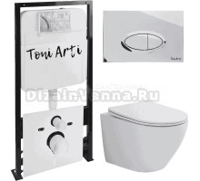 Комплект Унитаз подвесной Toni Arti Russi TA-1900 безободковый, с микролифтом + Система инсталляции для унитазов Toni Arti TA-01 + Кнопка смыва Toni Arti Freto TA-0051 хром глянец
