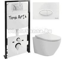 Комплект Унитаз подвесной Toni Arti Russi TA-1900 безободковый, с микролифтом + Система инсталляции для унитазов Toni Arti TA-01 + Кнопка смыва Toni Arti Freto TA-0052 белый глянец