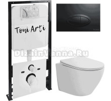 Комплект Унитаз подвесной Toni Arti Russi TA-1900 безободковый, с микролифтом + Система инсталляции для унитазов Toni Arti TA-01 + Кнопка смыва Toni Arti Freto TA-0054 черная матовая