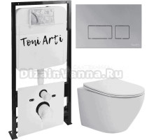 Комплект Унитаз подвесной Toni Arti Russi TA-1900 безободковый, с микролифтом + Система инсталляции для унитазов Toni Arti TA-01 + Кнопка смыва Toni Arti Noche TA-0040 хром матовый