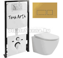Комплект Унитаз подвесной Toni Arti Russi TA-1900 безободковый, с микролифтом + Система инсталляции для унитазов Toni Arti TA-01 + Кнопка смыва Toni Arti Noche TA-0043 золото матовое