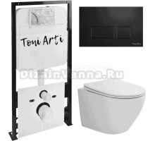 Комплект Унитаз подвесной Toni Arti Russi TA-1900 безободковый, с микролифтом + Система инсталляции для унитазов Toni Arti TA-01 + Кнопка смыва Toni Arti Noche TA-0044 черная матовая