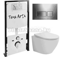 Комплект Унитаз подвесной Toni Arti Russi TA-1900 безободковый, с микролифтом + Система инсталляции для унитазов Toni Arti TA-01 + Кнопка смыва Toni Arti Noche TA-0047 gun metall