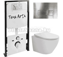 Комплект Унитаз подвесной Toni Arti Russi TA-1900 безободковый, с микролифтом + Система инсталляции для унитазов Toni Arti TA-01 + Кнопка смыва Toni Arti Noche TA-0048 nikel brush