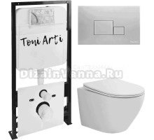 Комплект Унитаз подвесной Toni Arti Russi TA-1900 безободковый, с микролифтом + Система инсталляции для унитазов Toni Arti TA-01 + Кнопка смыва Toni Arti Tocco TA-0060 хром матовый