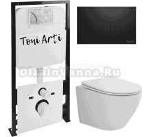 Комплект Унитаз подвесной Toni Arti Russi TA-1900 безободковый, с микролифтом + Система инсталляции для унитазов Toni Arti TA-01 + Кнопка смыва Toni Arti Tocco TA-0064 черная матовая