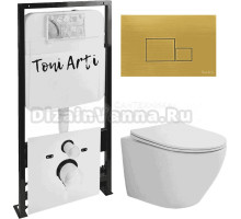Комплект Унитаз подвесной Toni Arti Russi TA-1900 безободковый, с микролифтом + Система инсталляции для унитазов Toni Arti TA-01 + Кнопка смыва Toni Arti Tocco TA-0066 бронза