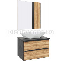 Мебель для ванной комнаты Runo Мальта 70 дуб, черная, раковина Poligono 65