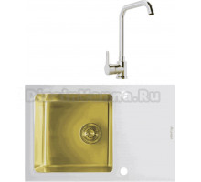 Комплект Мойка Seaman Eco Glass SMG-780W-Gold + Смеситель MEGA Ege MG-PL10 хром