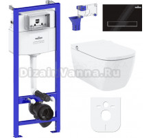 Комплект Lavinia Boho Унитаз подвесной Smart V-Clean 3359101R безободковый, с микролифтом + Инсталляция RelFix 38010010 + Кнопка RelFix 380501MB матовая черная + Дозатор RelFix 38040010