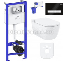 Комплект Lavinia Boho Унитаз подвесной Smart V-Clean 3359101R безободковый, с микролифтом + Инсталляция RelFix 38010010 + Кнопка RelFix 38050601 матовая черная, белая + Дозатор RelFix 38040010