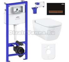 Комплект Lavinia Boho Унитаз подвесной Smart V-Clean 3359101R безободковый, с микролифтом + Инсталляция RelFix 38010010 + Кнопка RelFix 38050602 матовая черная, темное дерево + Дозатор RelFix 38040010