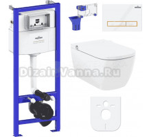 Комплект Lavinia Boho Унитаз подвесной Smart V-Clean 3359101R безободковый, с микролифтом + Инсталляция RelFix 38010010 + Кнопка RelFix 38050802 белая, золотой глянец + Дозатор RelFix 38040010