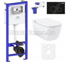 Комплект Lavinia Boho Унитаз подвесной Smart V-Clean 3359101R безободковый, с микролифтом + Инсталляция RelFix 38010010 + Кнопка RelFix 38050803 матовая черная, золотой глянец + Дозатор RelFix 38040010