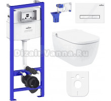 Комплект Lavinia Boho Унитаз подвесной Smart V-Clean 3359101R безободковый, с микролифтом + Инсталляция RelFix 38010010 + Кнопка RelFix 3805003W белая, хром + Дозатор RelFix 38040010