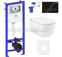 Комплект Lavinia Boho Унитаз подвесной Smart V-Clean 3359101R безободковый, с микролифтом + Инсталляция RelFix 38010010 + Кнопка RelFix 3805003B глянцевая черная, хром + Дозатор RelFix 38040010