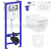 Комплект Lavinia Boho Унитаз подвесной Smart V-Clean 3359101R безободковый, с микролифтом + Инсталляция RelFix 38010010 + Кнопка RelFix 3805004W белая, хром + Дозатор RelFix 38040010