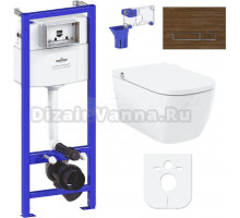Комплект Lavinia Boho Унитаз подвесной Smart V-Clean 3359101R безободковый, с микролифтом + Инсталляция RelFix 38010010 + Кнопка RelFix 3805005T венге + Дозатор RelFix 38040010