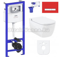 Комплект Lavinia Boho Унитаз подвесной Smart V-Clean 3359101R безободковый, с микролифтом + Инсталляция RelFix 38010010 + Кнопка RelFix 3805005R красная, хром + Дозатор RelFix 38040010