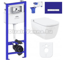 Комплект Lavinia Boho Унитаз подвесной Smart V-Clean 3359101R безободковый, с микролифтом + Инсталляция RelFix 38010010 + Кнопка RelFix 3805005V фиолетовая, хром + Дозатор RelFix 38040010