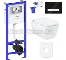 Комплект Lavinia Boho Унитаз подвесной Smart V-Clean 3359101R безободковый, с микролифтом + Инсталляция RelFix 38010010 + Кнопка RelFix 38050701 глянцевая черная, белая + Дозатор RelFix 38040010