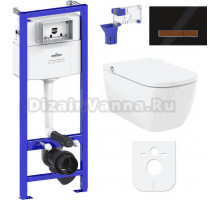 Комплект Lavinia Boho Унитаз подвесной Smart V-Clean 3359101R безободковый, с микролифтом + Инсталляция RelFix 38010010 + Кнопка RelFix 38050702 глянцевая черная, темное дерево + Дозатор RelFix 38040010