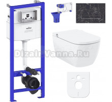 Комплект Lavinia Boho Унитаз подвесной Smart V-Clean 3359101R безободковый, с микролифтом + Инсталляция RelFix 38010010 + Кнопка RelFix 38050901 greek black + Дозатор RelFix 38040010