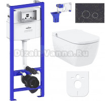 Комплект Lavinia Boho Унитаз подвесной Smart V-Clean 3359101R безободковый, с микролифтом + Инсталляция RelFix 38010010 + Кнопка RelFix 38050902 greek black + Дозатор RelFix 38040010