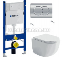 Комплект Унитаз подвесной Ceramicanova UP Rimless CN4007 + Инсталляция Geberit Duofix Delta 458.149.21.1 с кнопкой смыва, хром